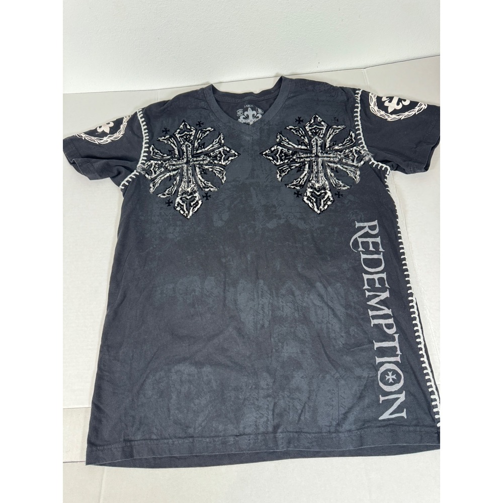 Raw State Mens Large Black Short Sleeve Graphic T Shirt Cross‎ Redemption Print - Picture 3 of 8